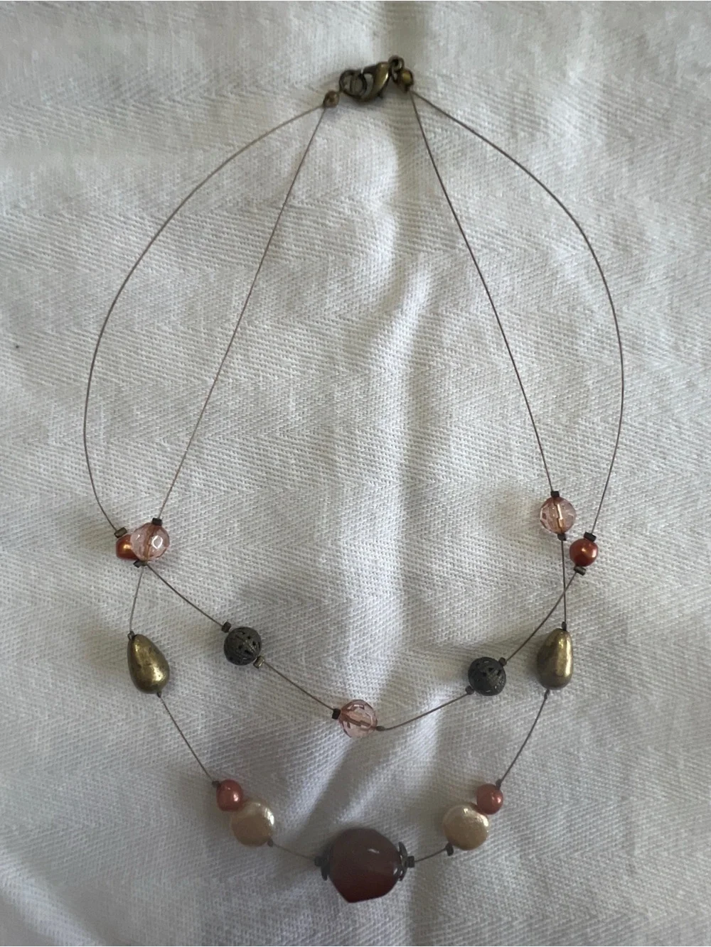 Double Strand Floating Bead Illusion Necklace | Earth Tone Bronze Amber Copper 1